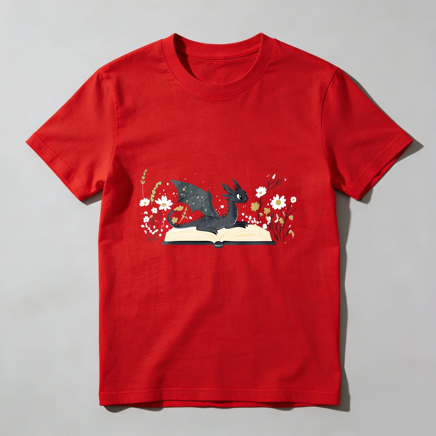Wardrobecart Dragon Reading Book With Flowers Unisex Classic T-shirt