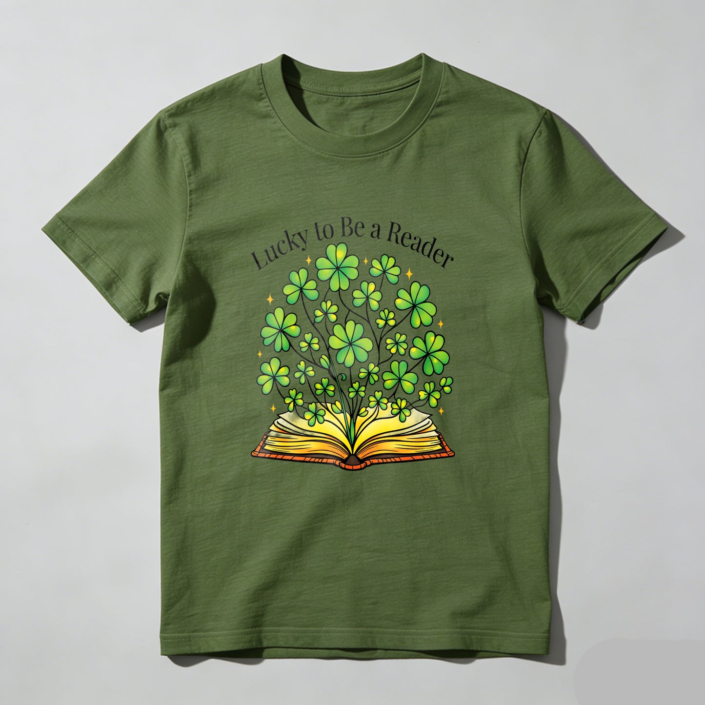 Wardrobecart Lucky To Be A Reader Book With Clovers Unisex Classic T-shirt
