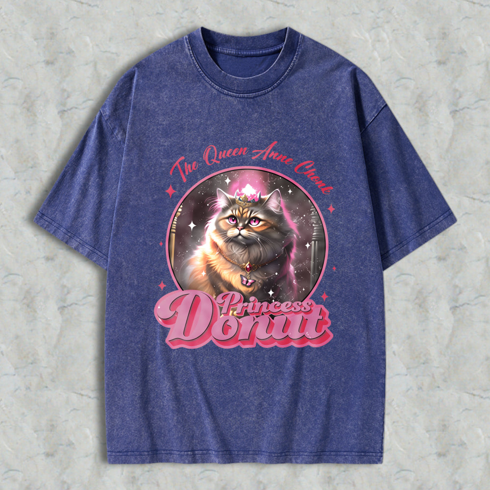 Wardrobecart Princess Donut Cat Queen Anne Client Unisex Washed T-shirt