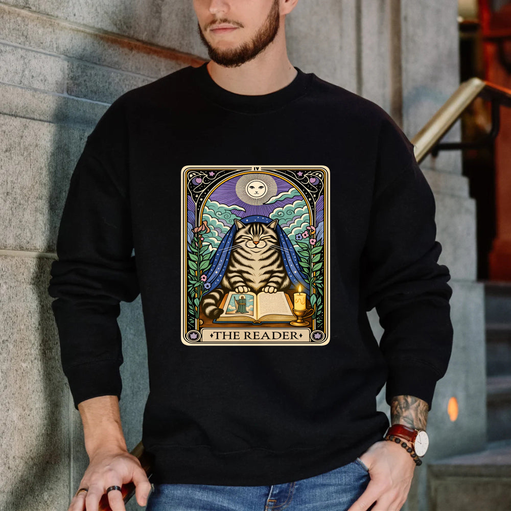 Wardrobecart Cat Reading Book Tarot Card Design The Reader Unisex Classic Sweatshirt