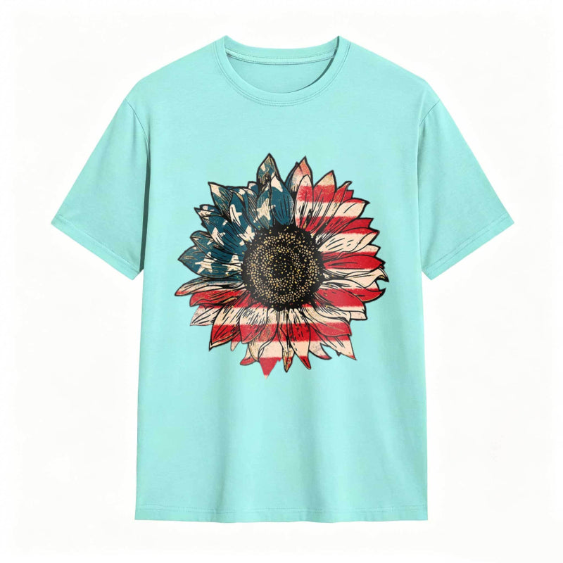 Sunflower With American Flag Design T-shirt