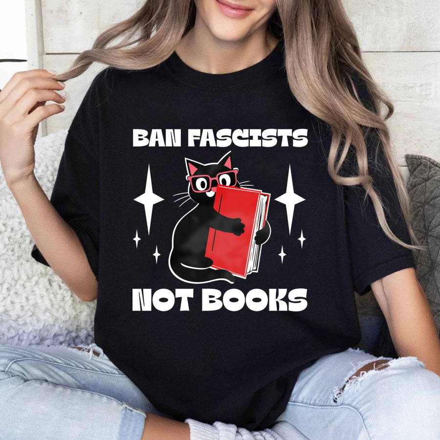 Wardrobecart Ban Fascists Not Books Cat Reading Book Unisex Classic T-shirt