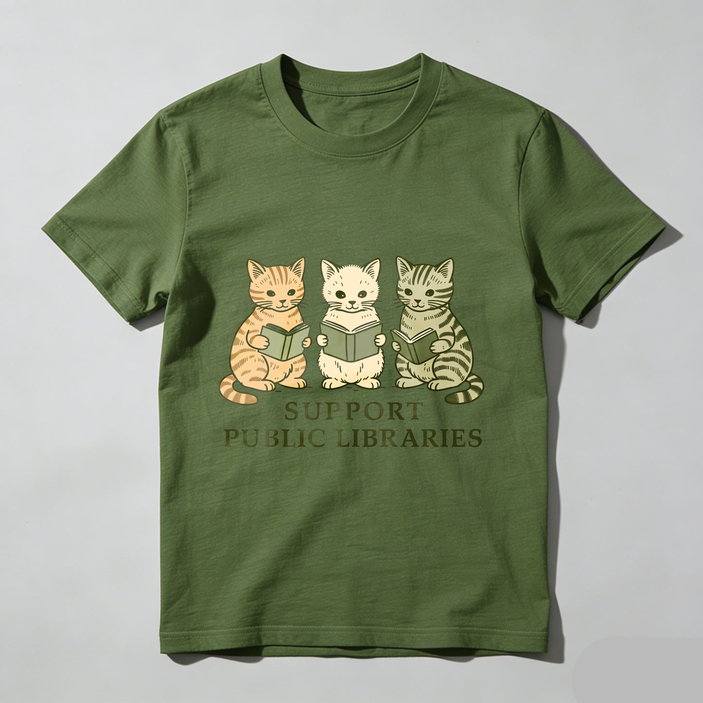 Wardrobecart Three Cats Reading Books Support Public Libraries Unisex Classic T-shirt