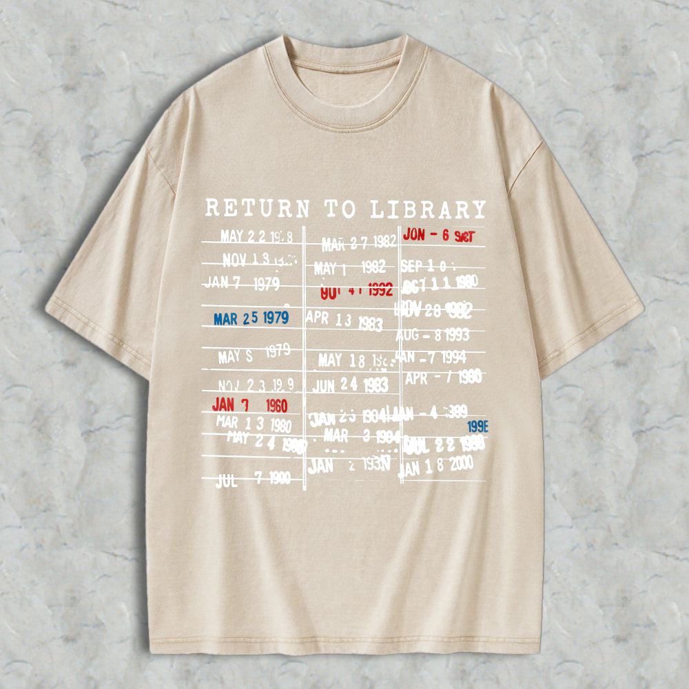 Wardrobecart Return To Library Date Stamp Design Unisex Washed T-shirt