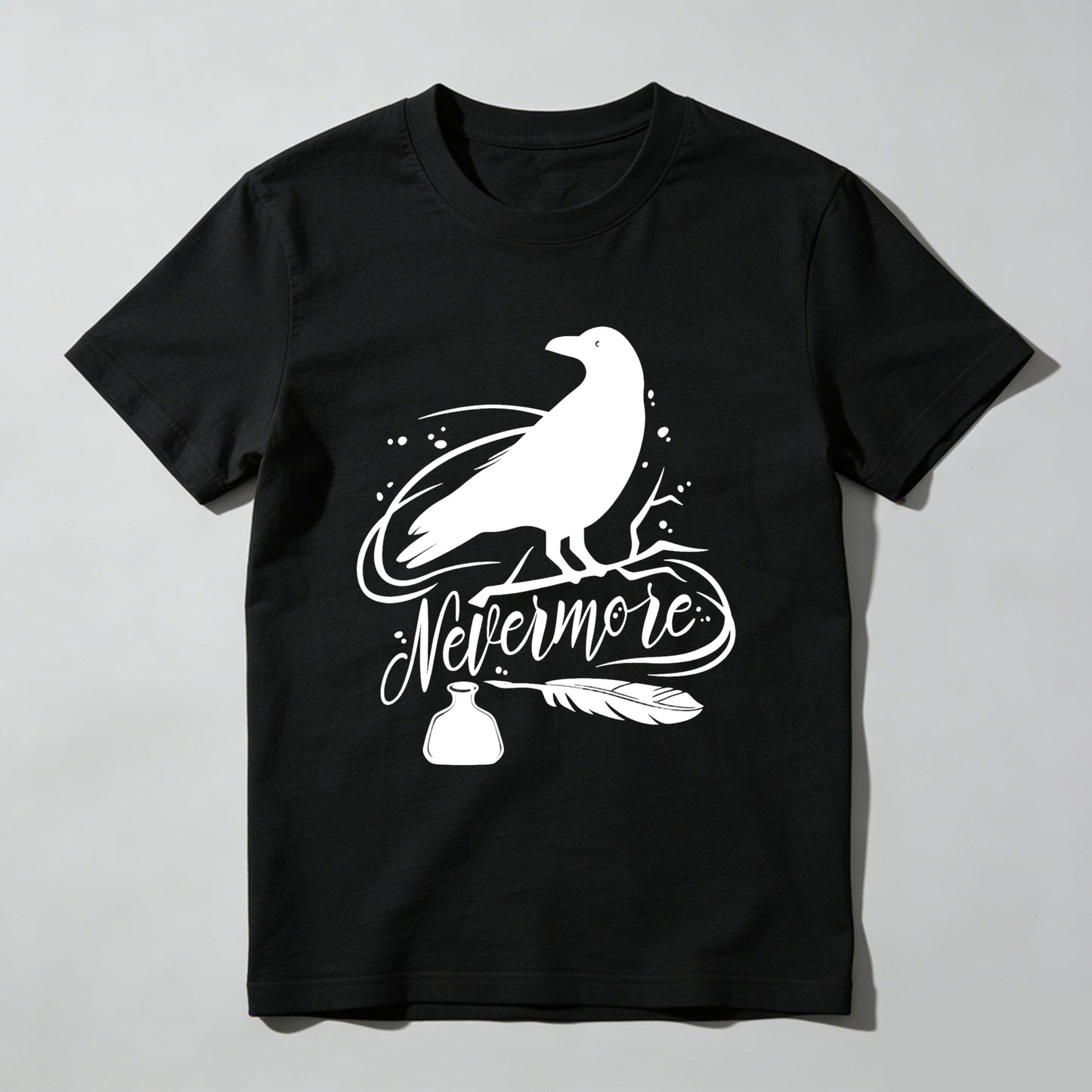 Wardrobecart Nevermore Raven With Feather And Bottle Unisex Classic T-shirt