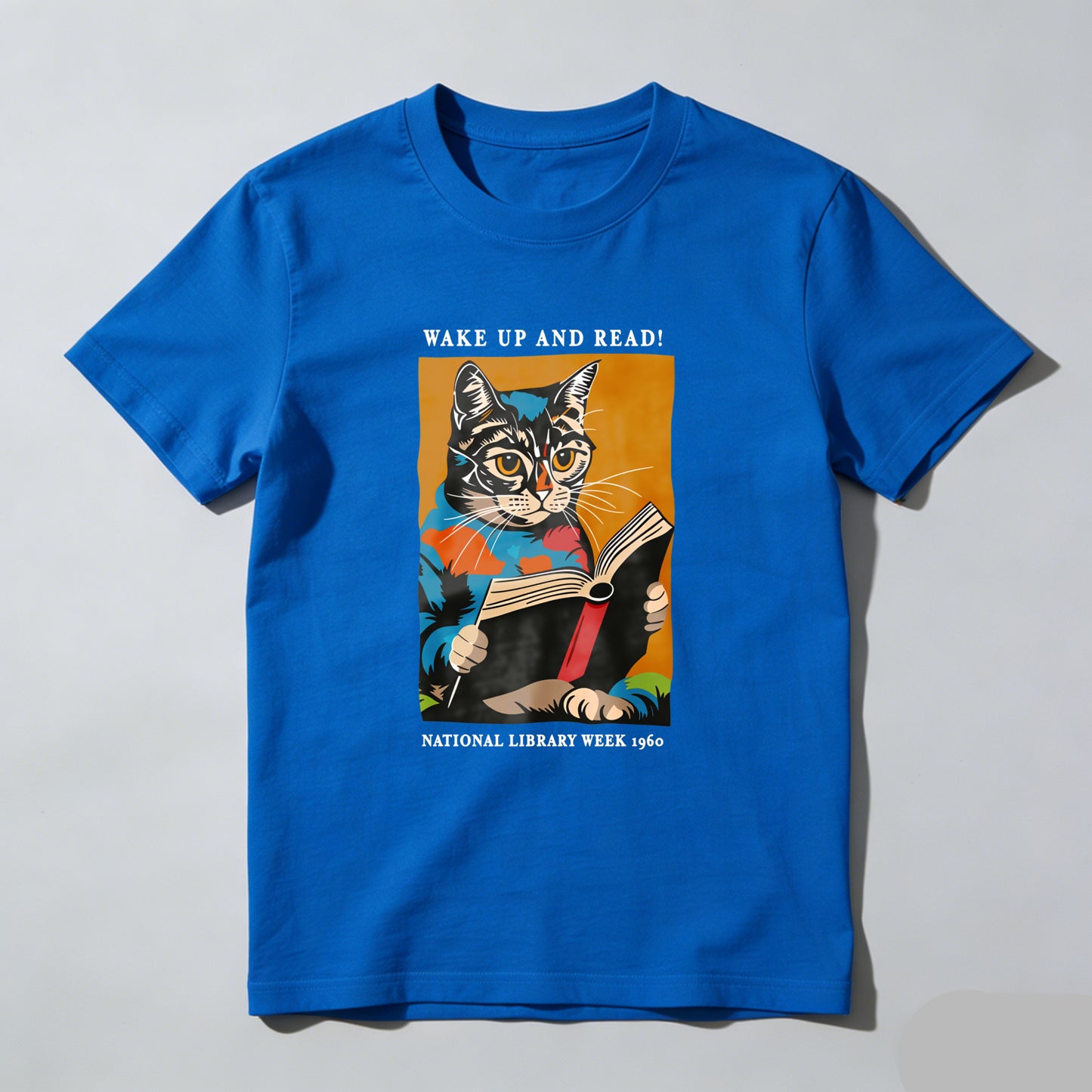 Wardrobecart Wake Up And Read Cat Reading Book Unisex Classic T-shirt