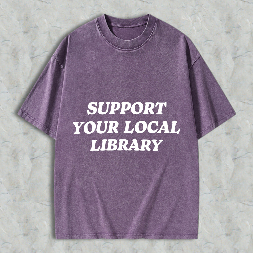 Wardrobecart Support Your Local Library Unisex Washed T-shirt