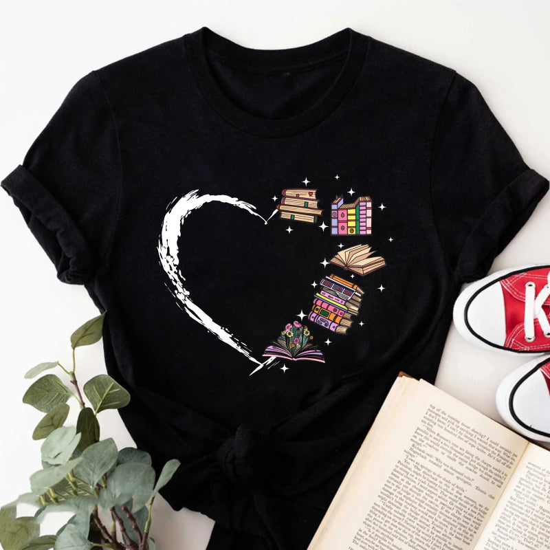 Wardrobecart Heart Books Stack Flowers Stars Unisex Classic T-shirt