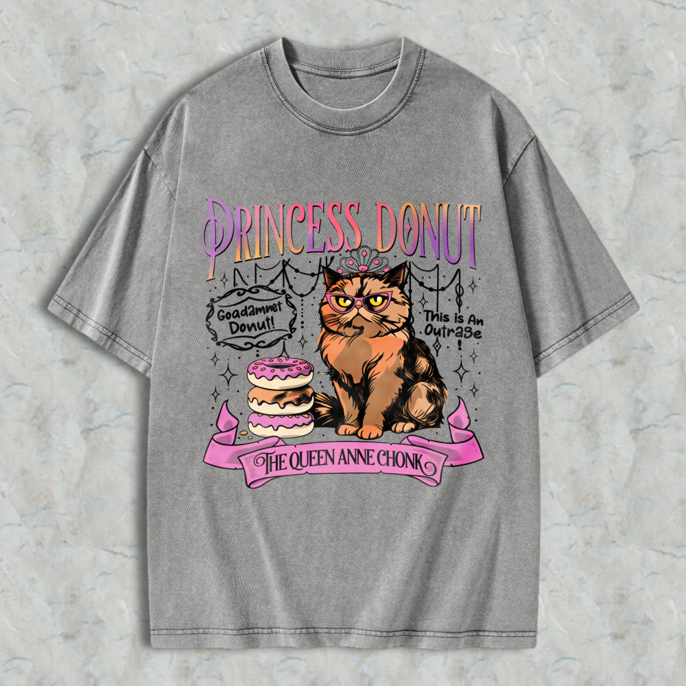 Wardrobecart Princess Donut Cat With Donuts And Crown Unisex Washed T-shirt