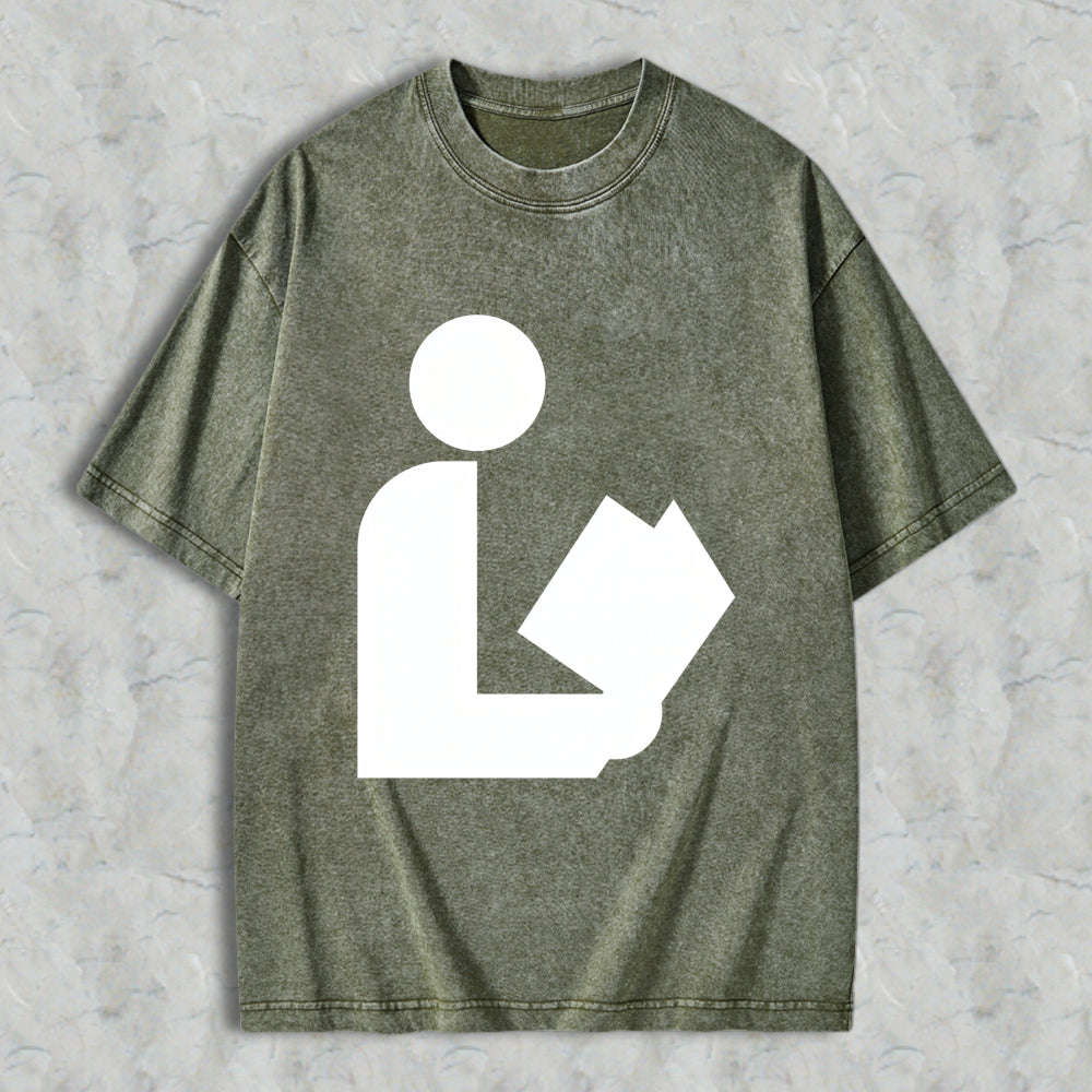 Wardrobecart Reading Person Icon Unisex Washed T-shirt