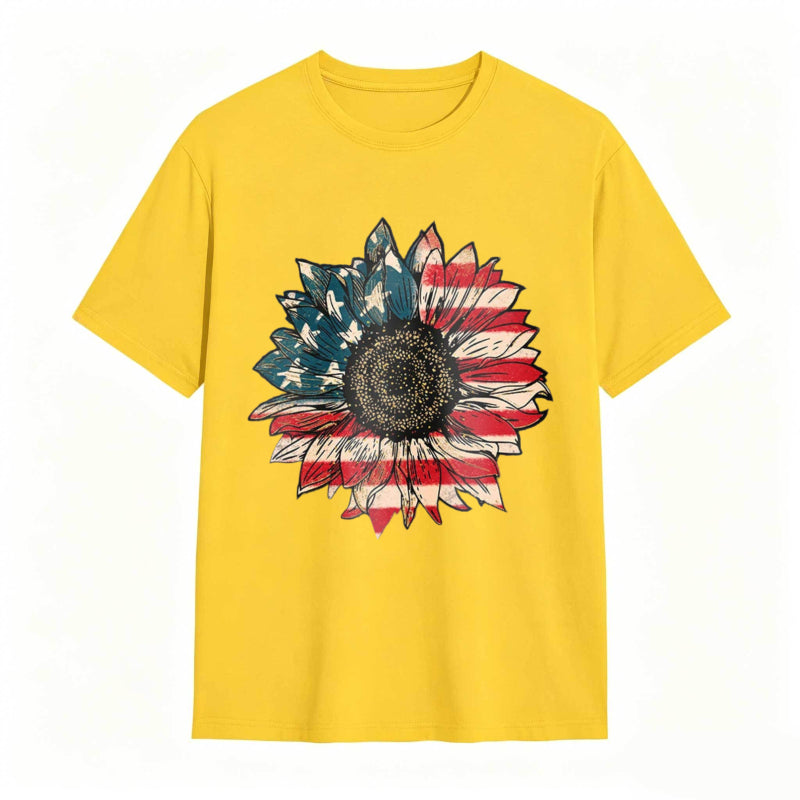 Sunflower With American Flag Design T-shirt