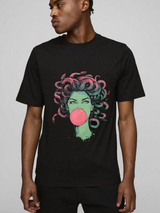 Green Woman With Pink Hair Blowing Bubblegum T-shirt