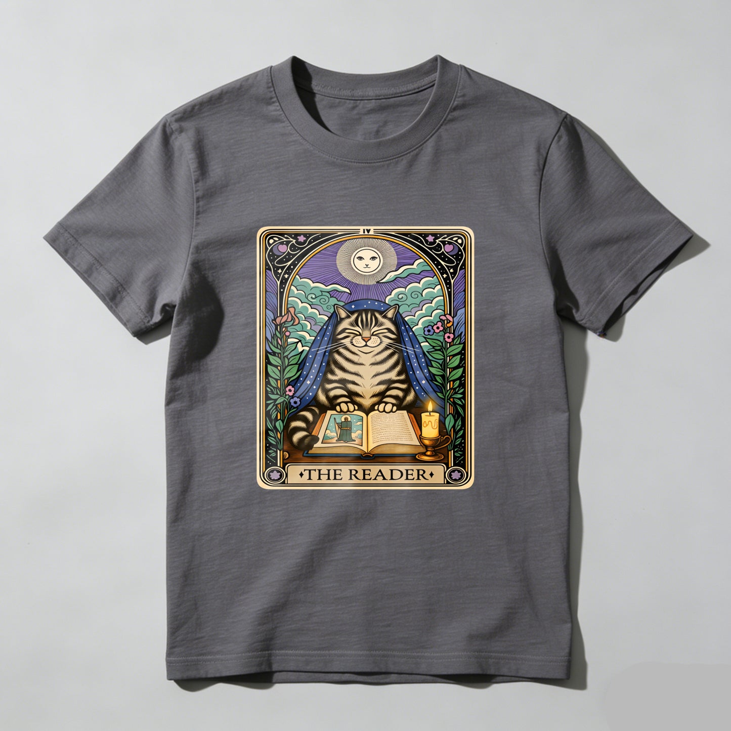 Wardrobecart Cat Reading Book Under Moonlight Unisex Classic T-shirt