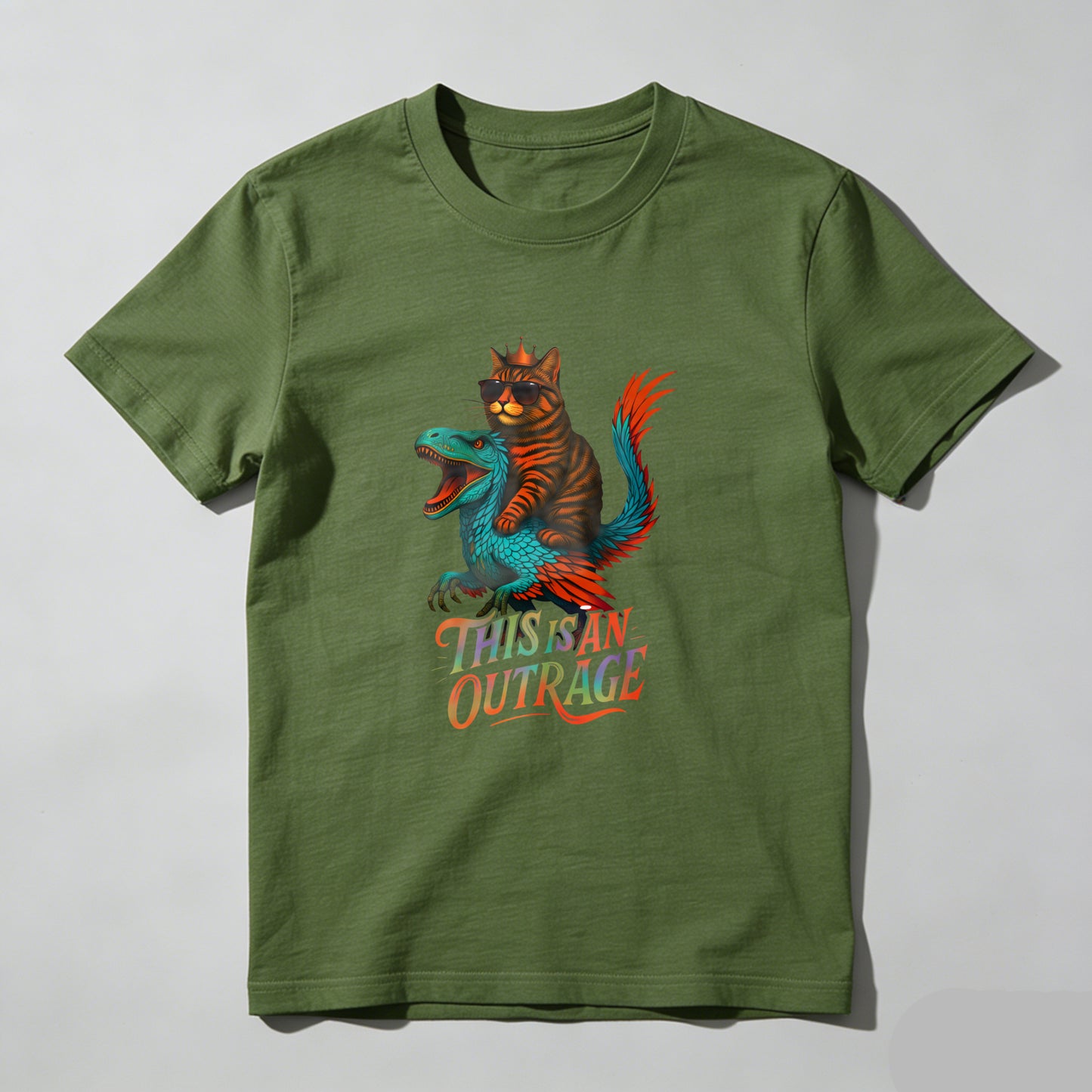Wardrobecart Cat Riding Dinosaur This Is An Outrage Unisex Classic T-shirt