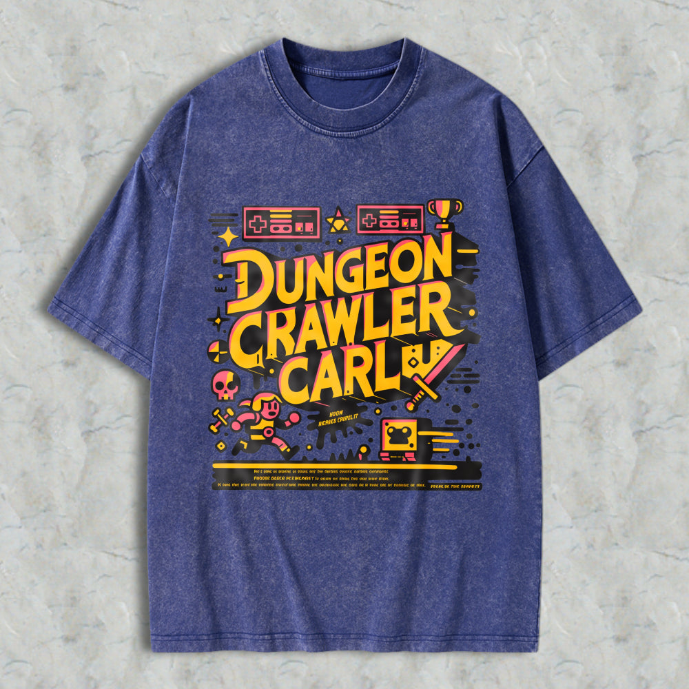 Wardrobecart Dungeon Crawler Carl Pixel Art Gaming Theme Unisex Washed T-shirt