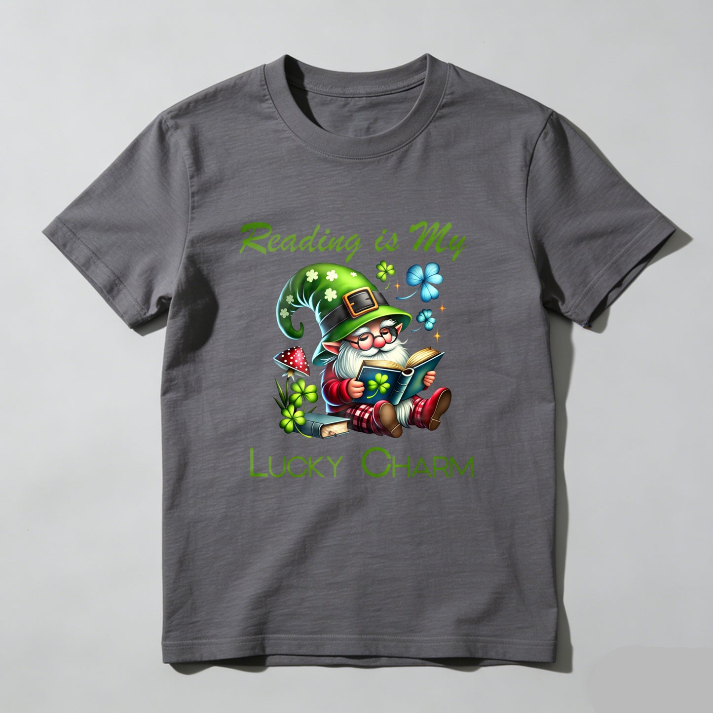 Wardrobecart Gnome Reading Book With Clover Hat Unisex Classic T-shirt