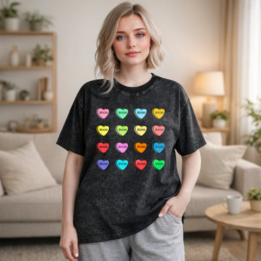Wardrobecart Heart Shape Book Words Pattern Unisex Washed T-shirt