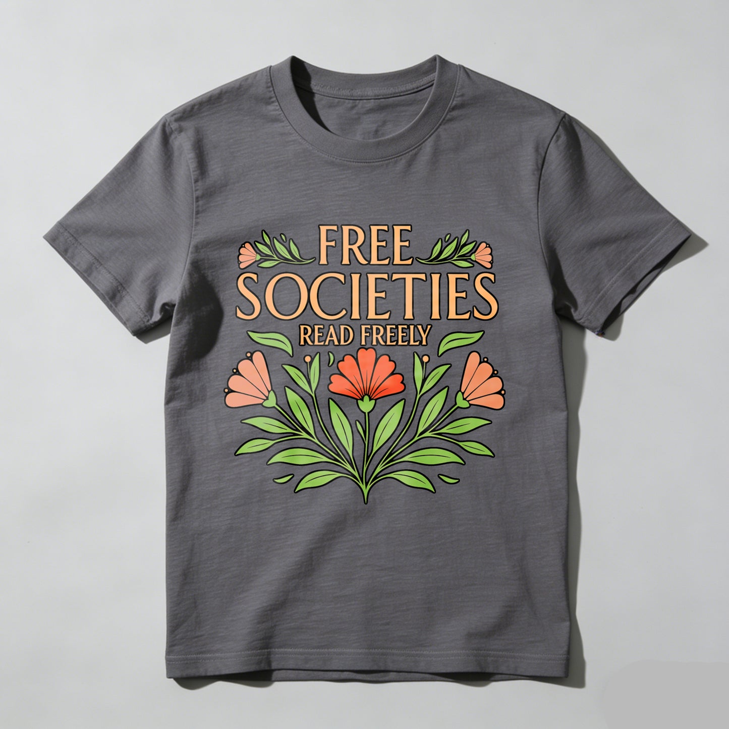 Wardrobecart Free Societies Read Freely Floral Design Unisex Classic T-shirt