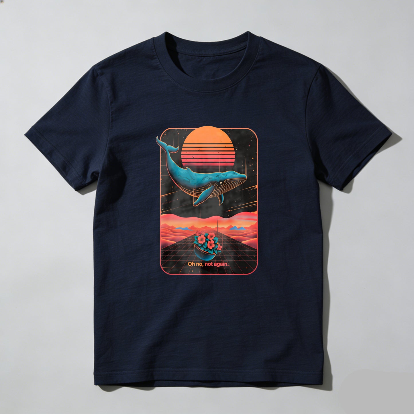 Wardrobecart Whale Sunset Grid Flowers Text Unisex Classic T-shirt