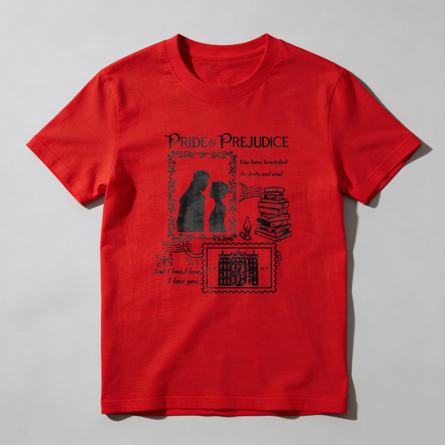 Wardrobecart Pride And Prejudice Couple With Books And House Unisex Classic T-shirt