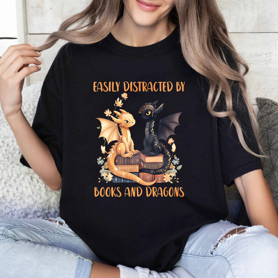Wardrobecart Easily Distracted By Books And Dragons Unisex Classic T-shirt
