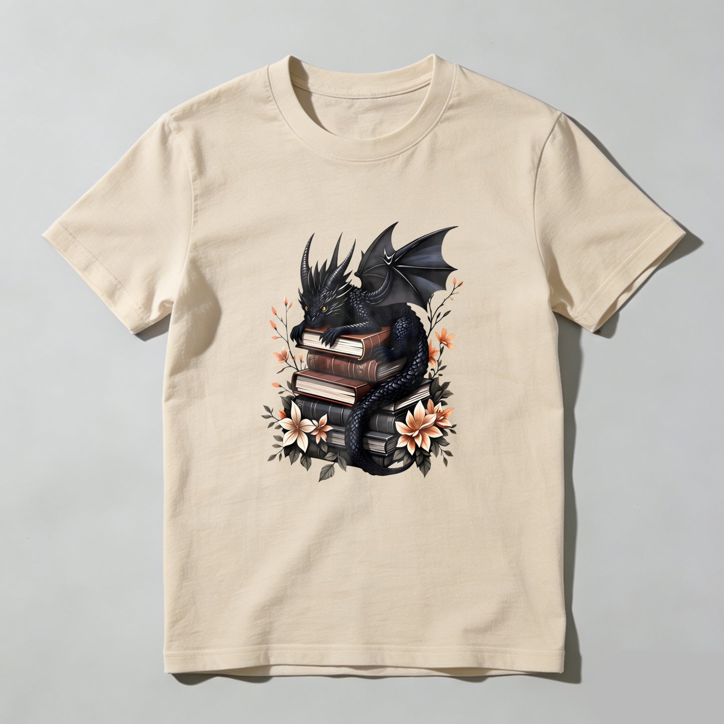 Wardrobecart Dragon Reading Books With Flowers Unisex Classic T-shirt
