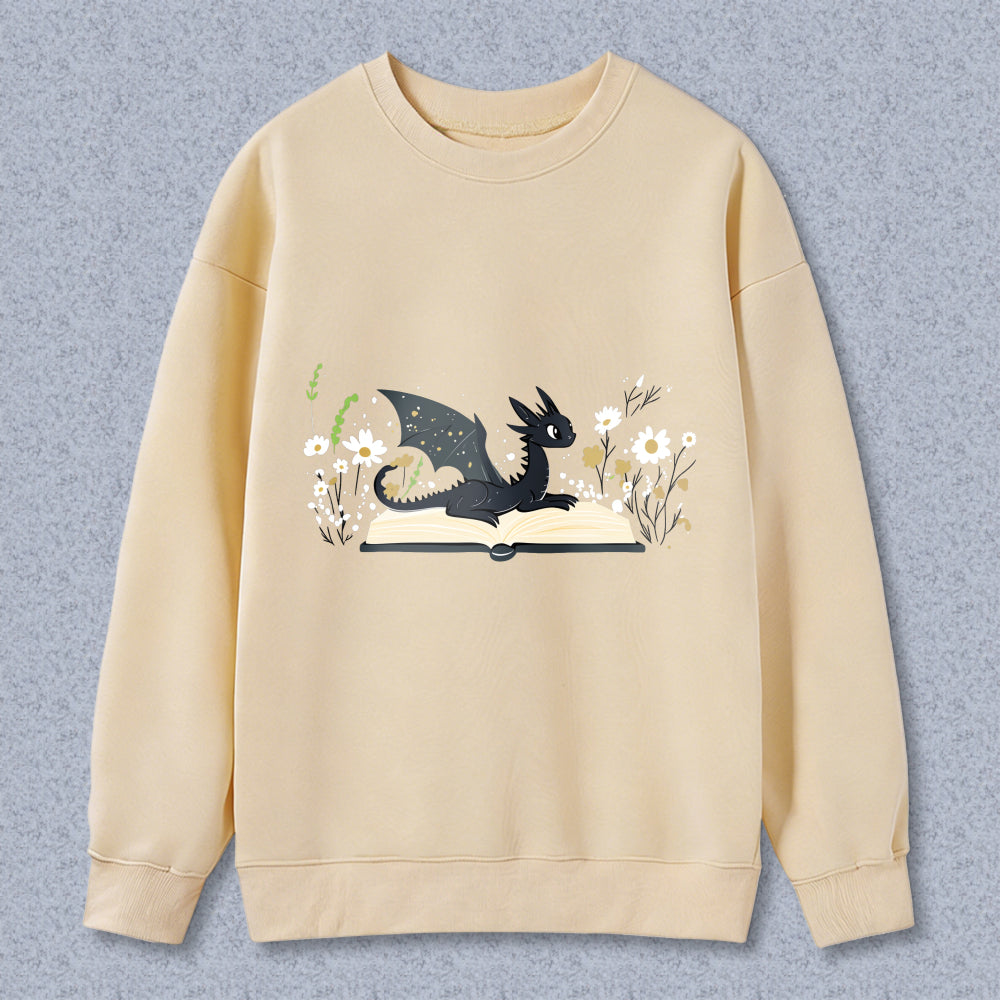 Wardrobecart Dragon Reading Book With Flowers And Plants Unisex Classic Sweatshirt