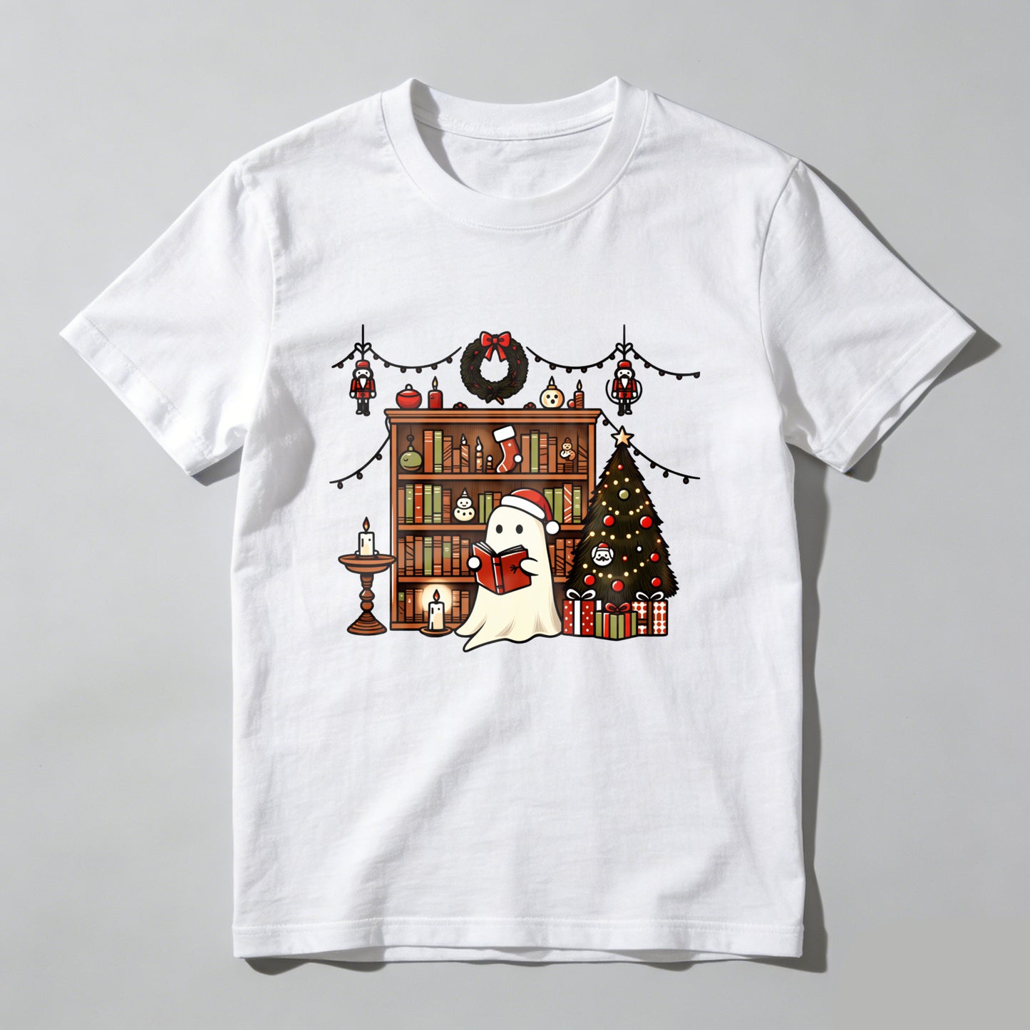 Wardrobecart Ghost Reading Book Christmas Tree Shelf Decorations Unisex Classic T-shirt