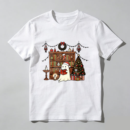 Wardrobecart Ghost Reading Book Christmas Tree Shelf Decorations Unisex Classic T-shirt