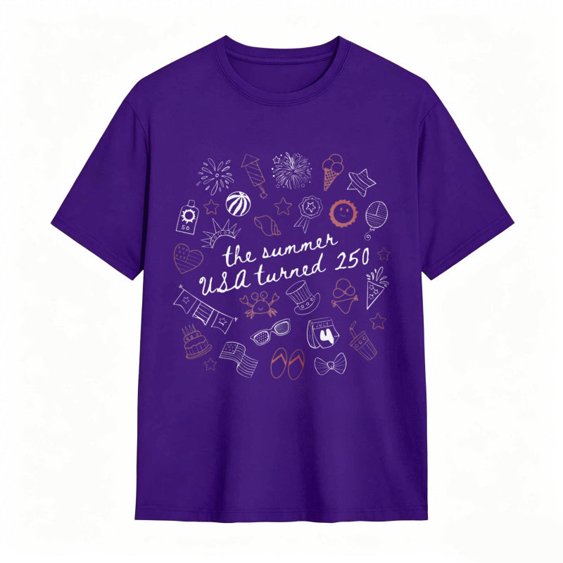 Summer Usa 250th Anniversary Celebration With Icons And Text T-shirt