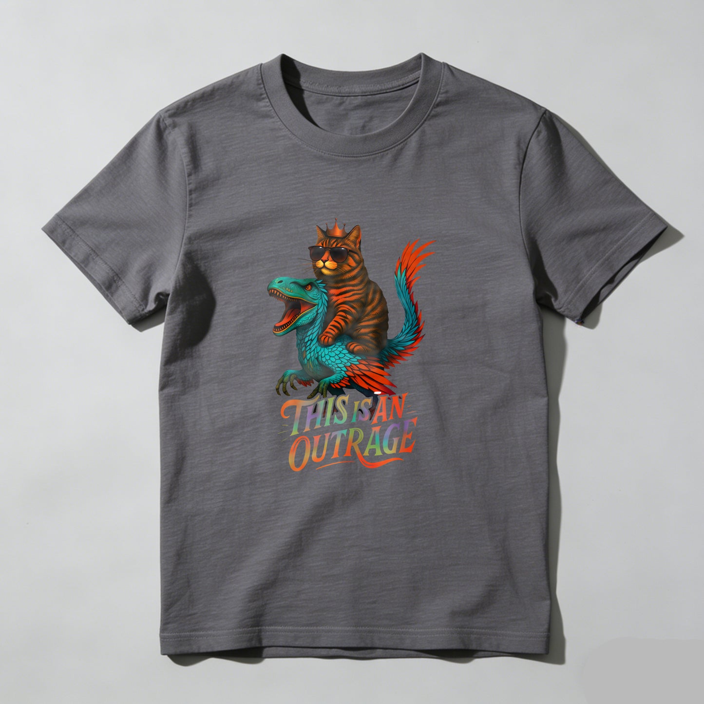 Wardrobecart Cat Riding Dinosaur This Is An Outrage Unisex Classic T-shirt