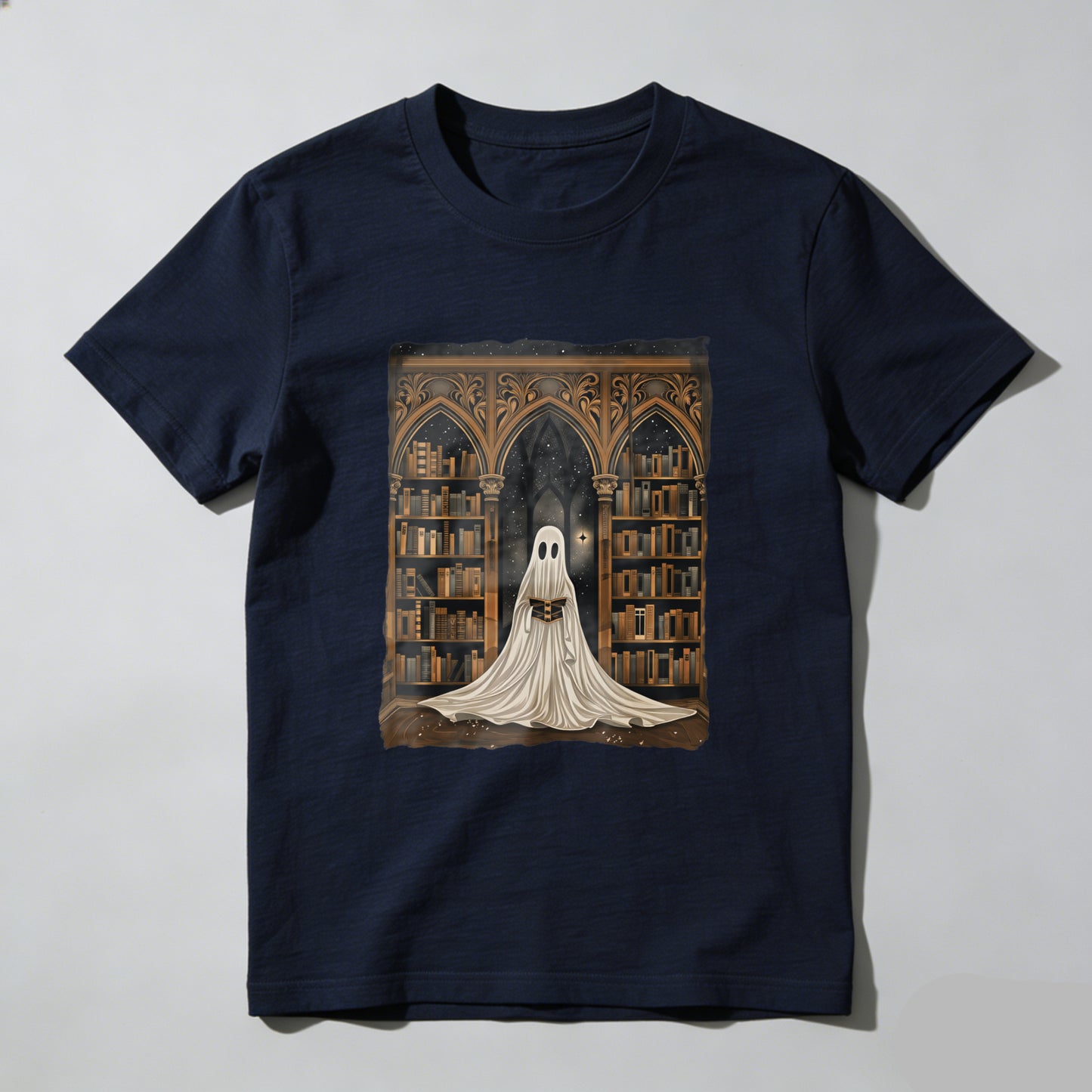 Wardrobecart Ghost In Library With Books And Stars Unisex Classic T-shirt