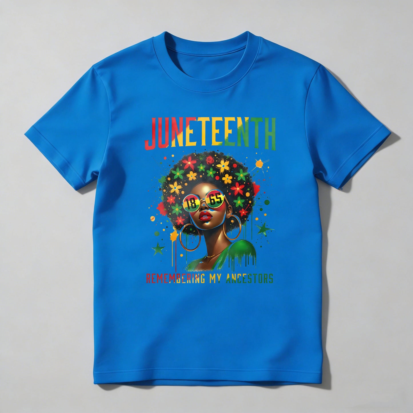 Juneteenth Celebration With Woman Wearing Sunglasses And Floral Hair Design Remembering My Ancestors T-shirt