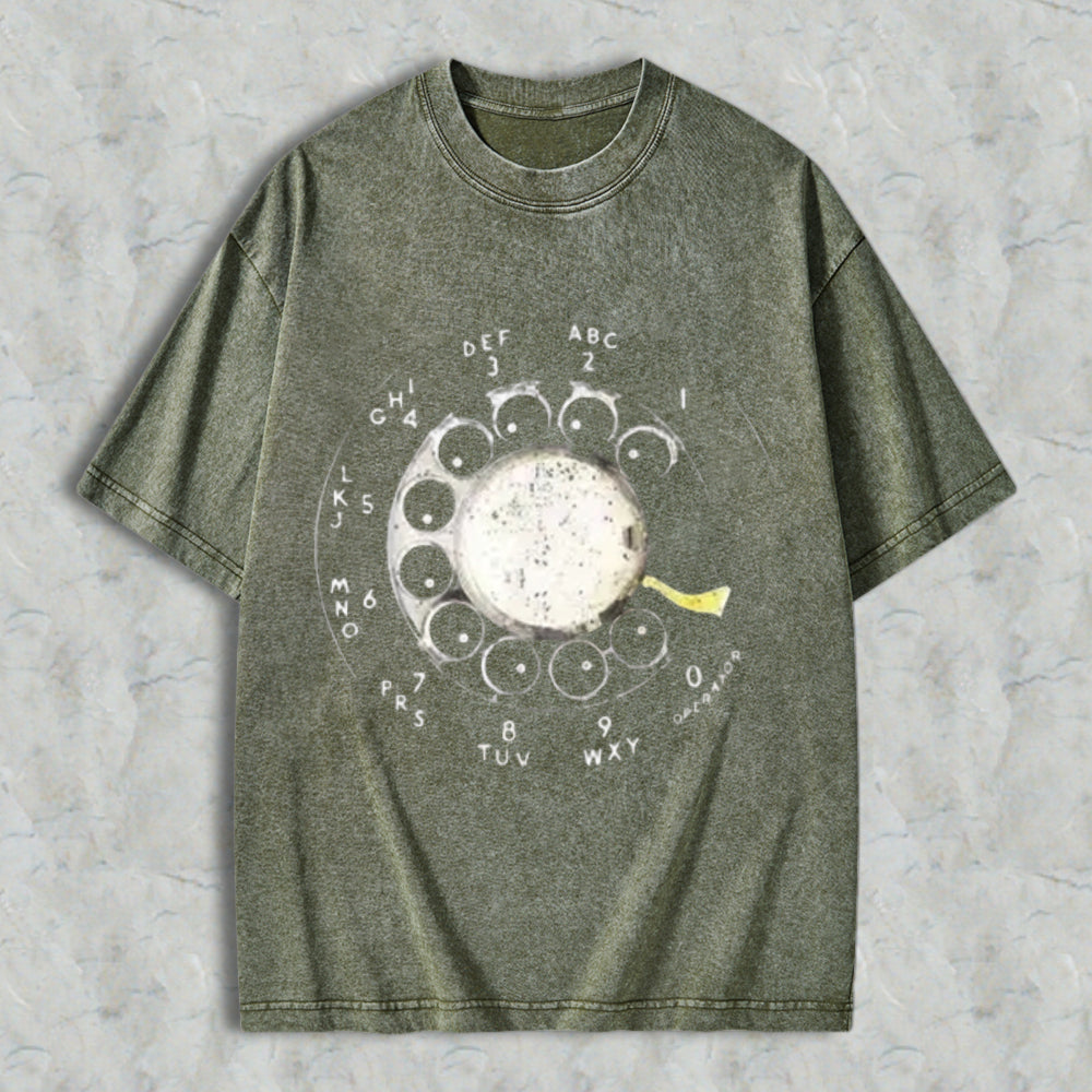 Vintage Rotary Dial Phone Pattern Unisex Washed T-shirt