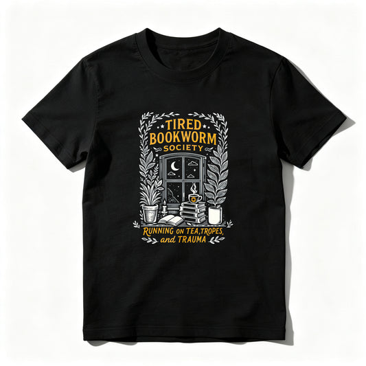 Wardrobecart Tired Bookworm Society Running On Tea Tropes And Trauma Unisex Classic T-shirt