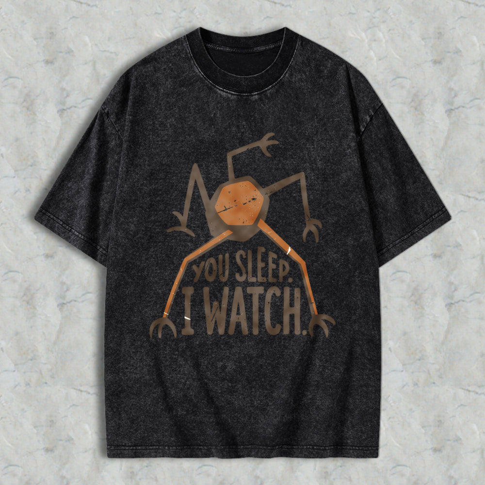Wardrobecart Spider With Text You Sleep I Watch Unisex Washed T-shirt