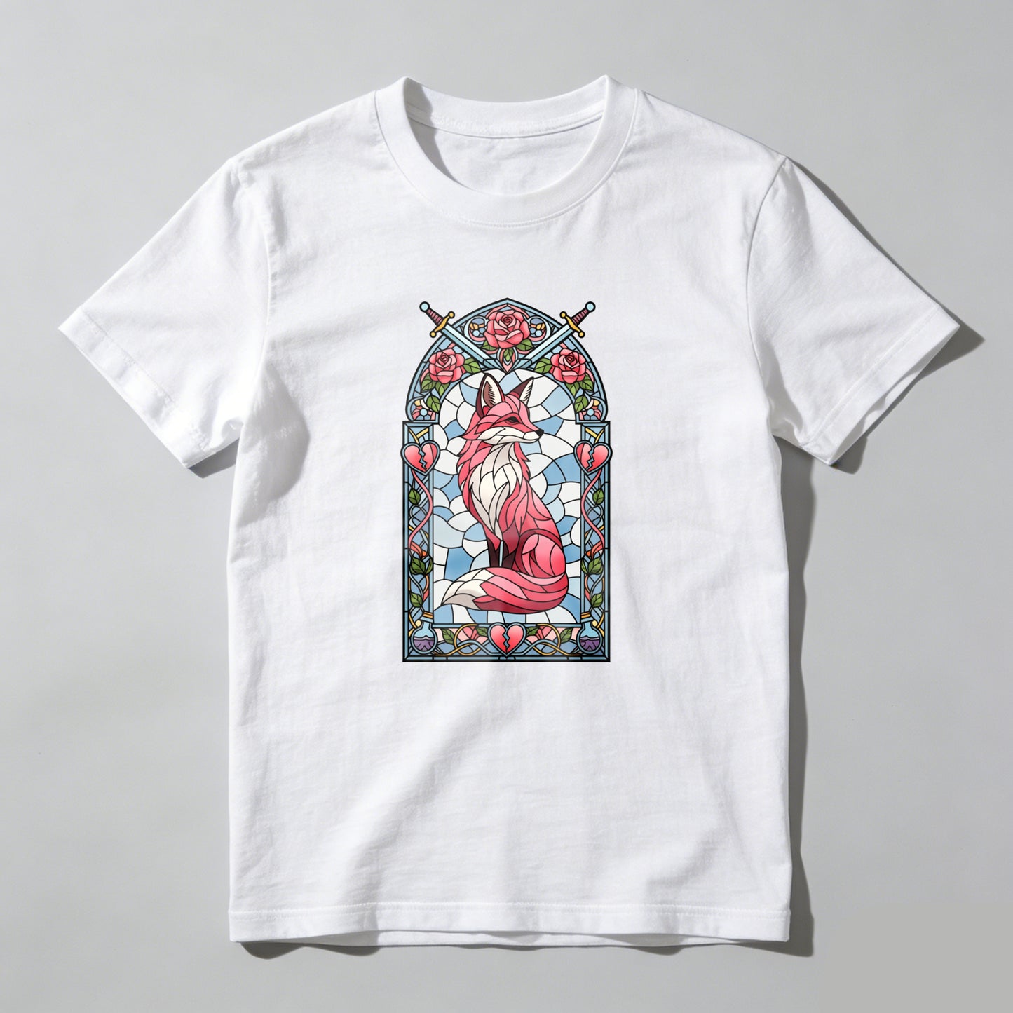 Wardrobecart Stained Glass Fox With Roses And Heart Unisex Classic T-shirt
