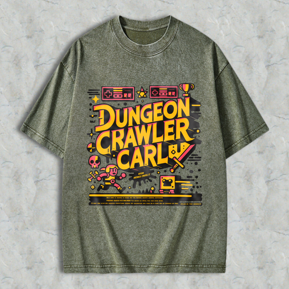 Wardrobecart Dungeon Crawler Carl Pixel Art Gaming Theme Unisex Washed T-shirt