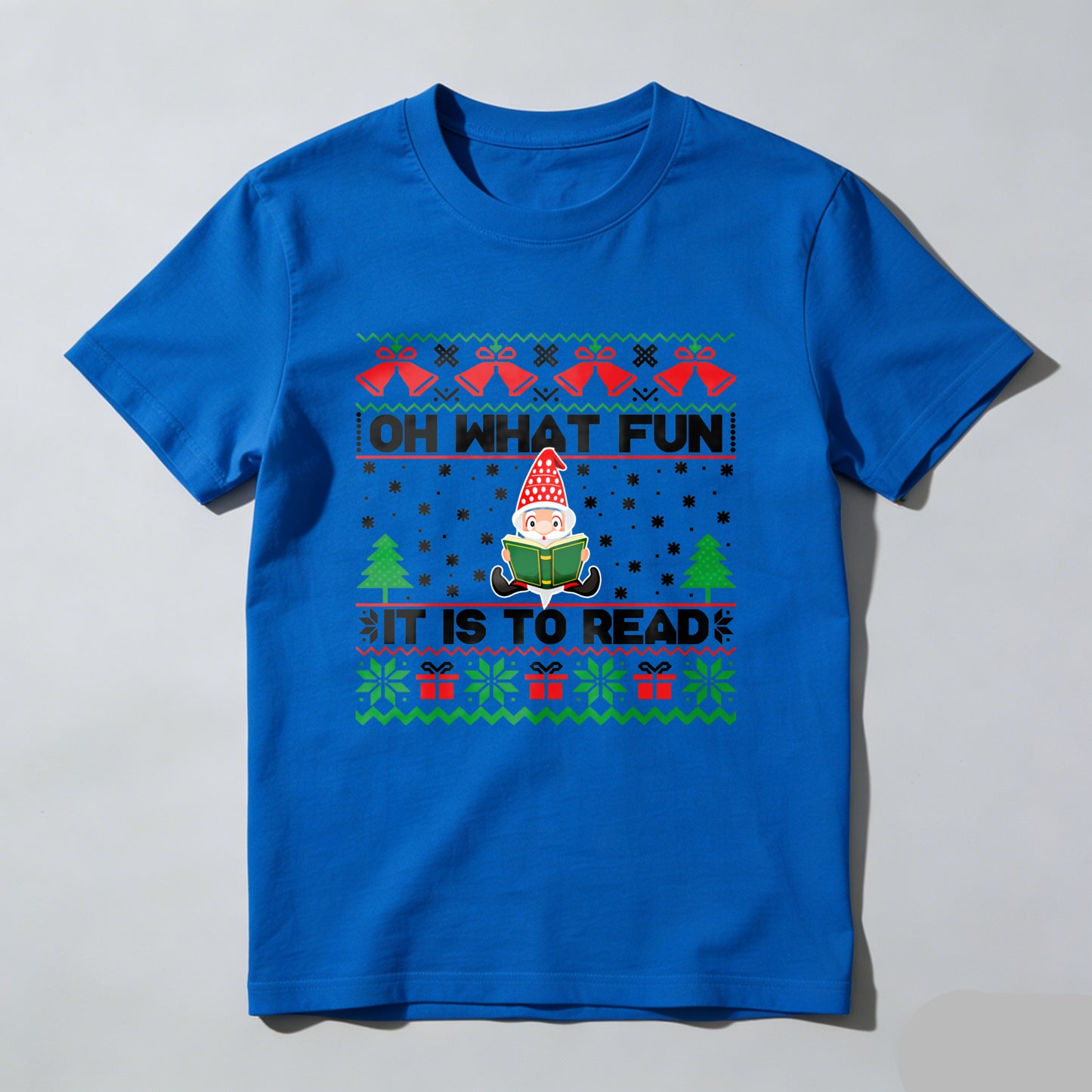 Wardrobecart Elf Reading Book Christmas Pattern Unisex Classic T-shirt