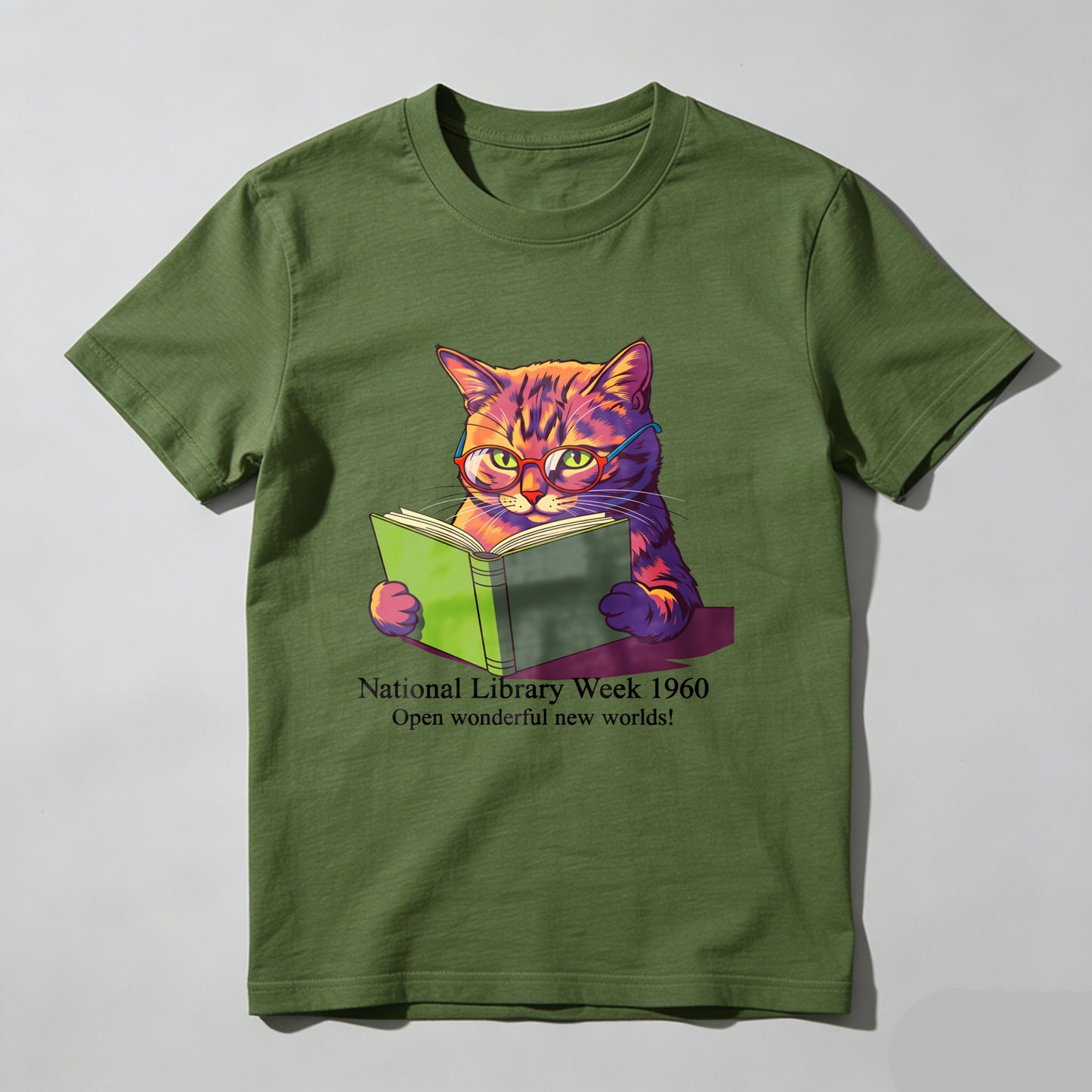 Wardrobecart Cat Reading Book National Library Week 1960 Unisex Classic T-shirt 100% cotton