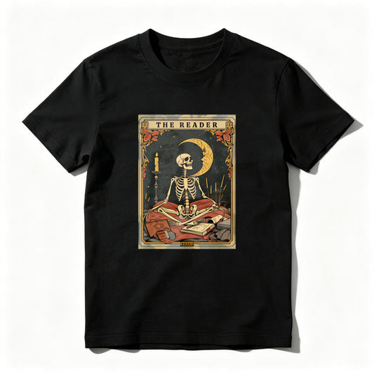 Wardrobecart The Reader Skeleton Tarot Card Design Unisex Classic T-shirt