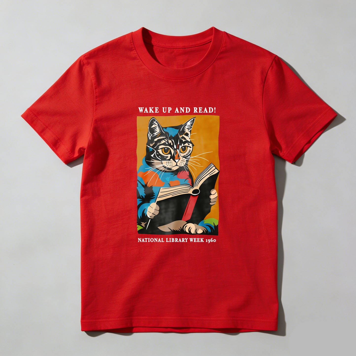 Wardrobecart Wake Up And Read Cat Reading Book Unisex Classic T-shirt