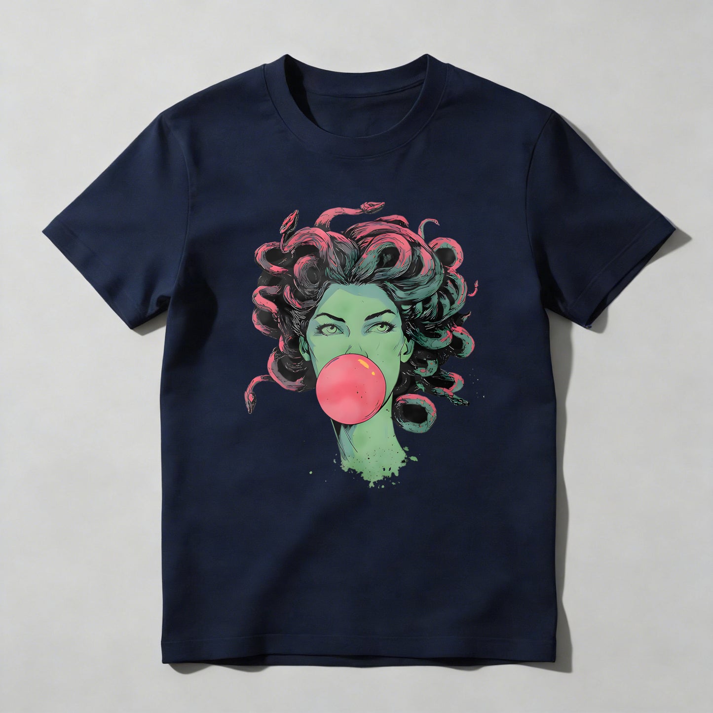 Green Woman With Pink Hair Blowing Bubblegum T-shirt