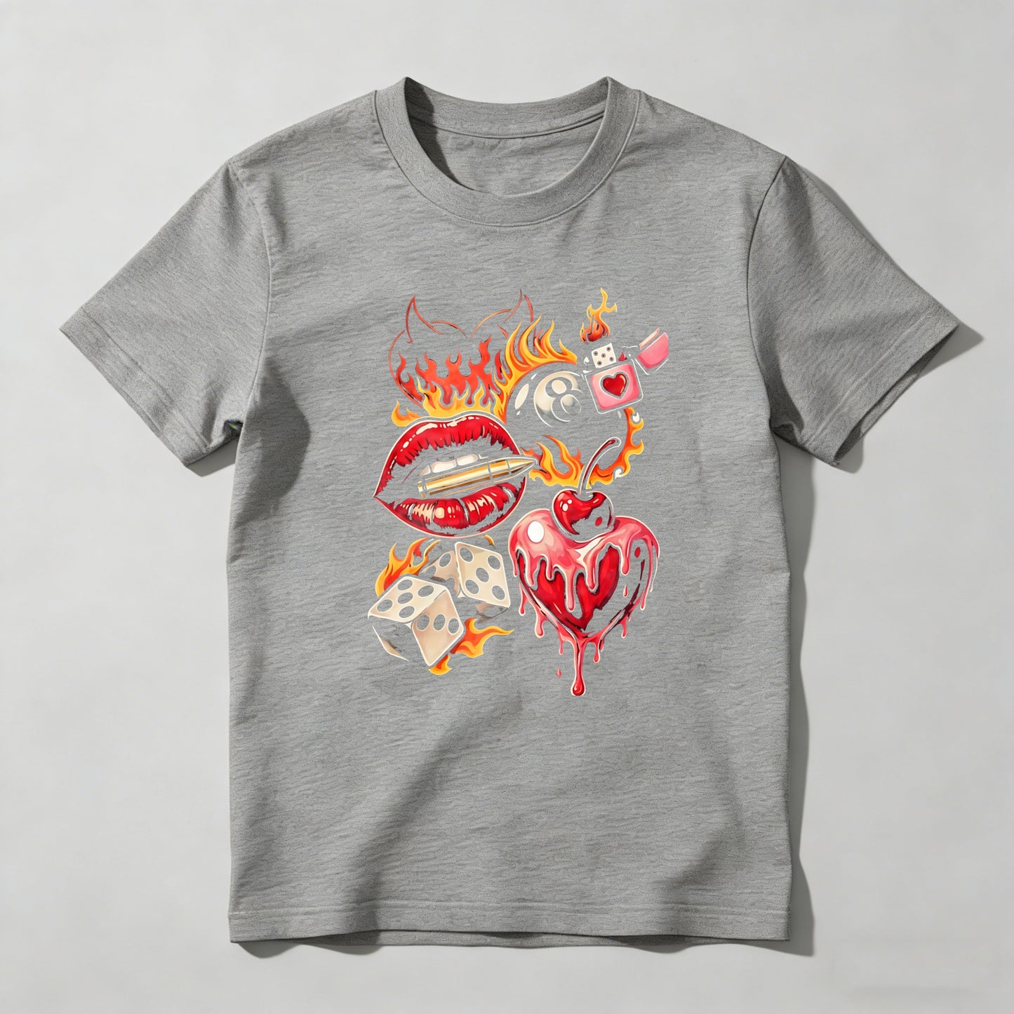 Flaming Lips Heart Dice And Eight Ball Tattoo Style T-shirt