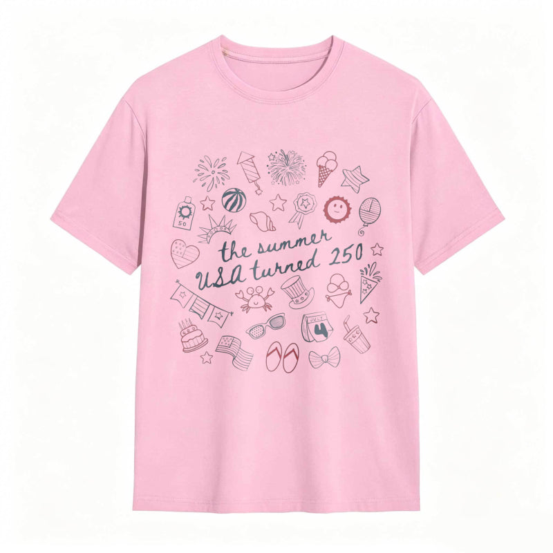 Summer Usa 250th Anniversary Celebration With Icons And Text T-shirt