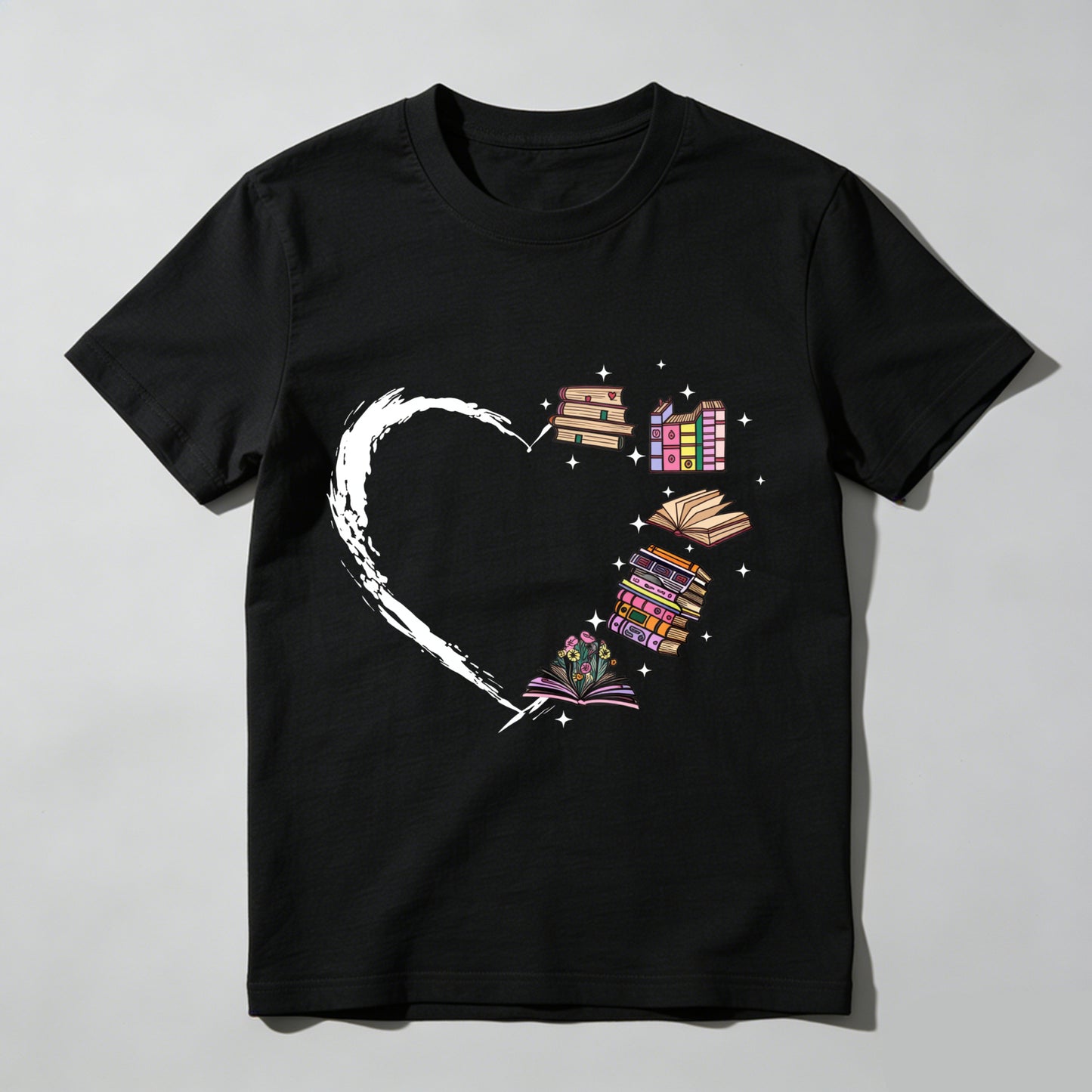Wardrobecart Heart Books Stack Flowers Stars Unisex Classic T-shirt