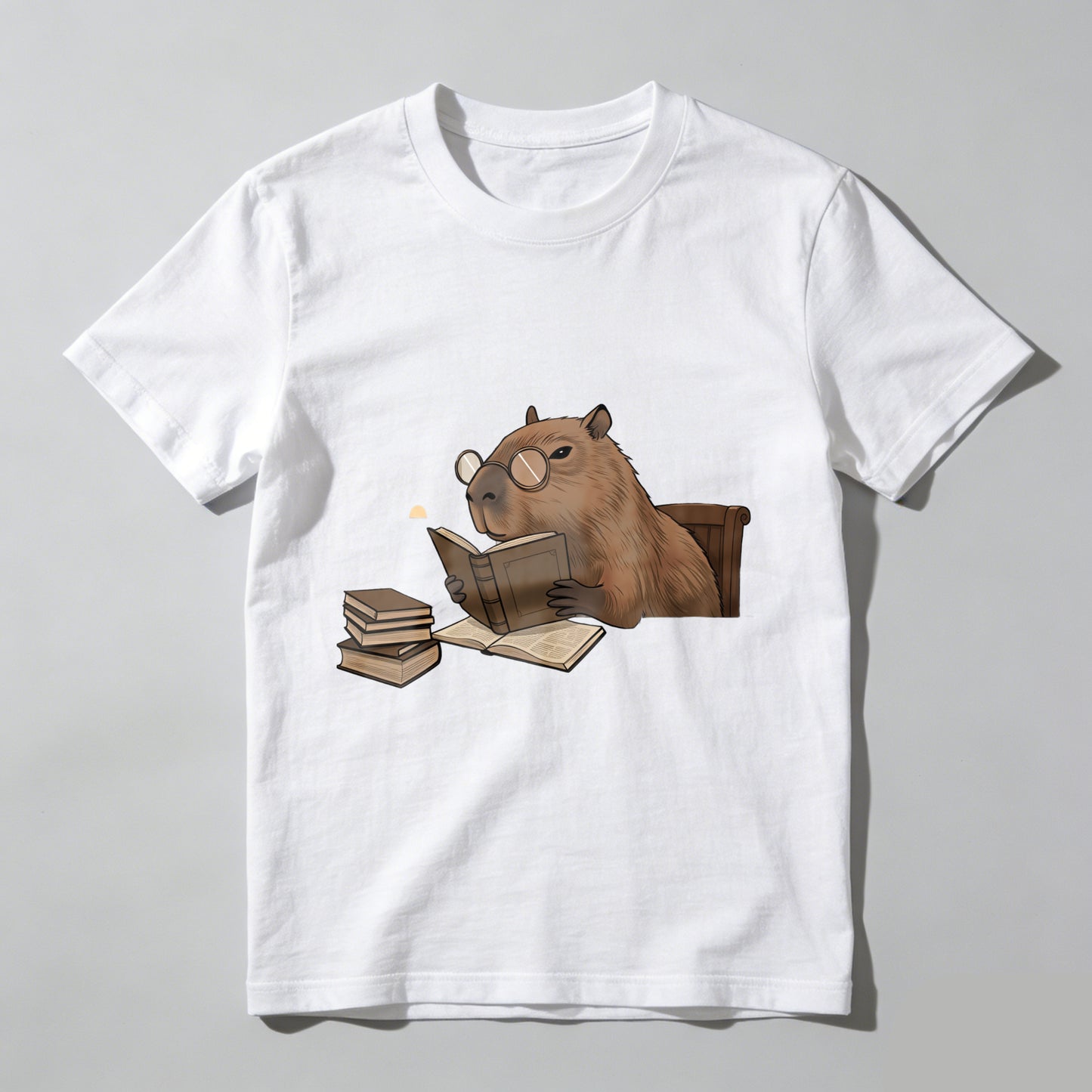 Wardrobecart Capybara Reading Book With Glasses And Stack Of Books Unisex Classic T-shirt