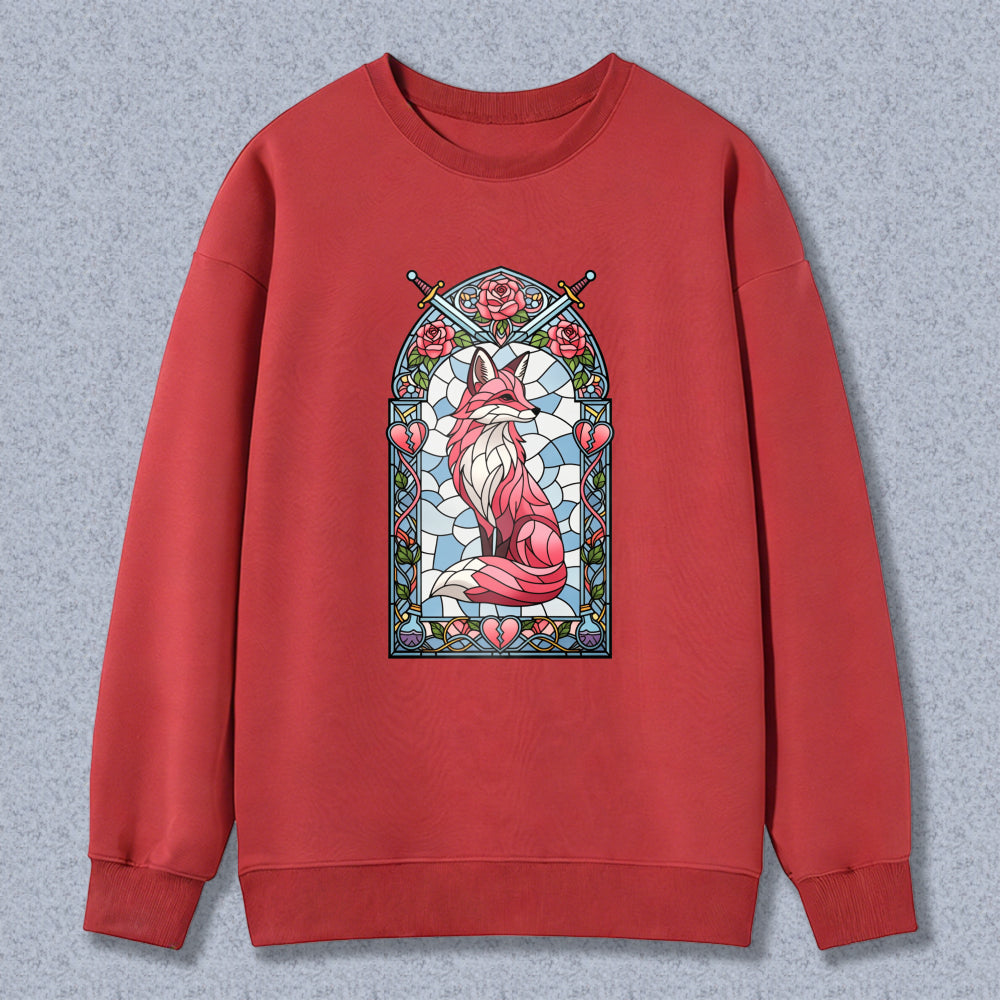 Wardrobecart Stained Glass Fox With Roses And Swords Design Unisex Classic Sweatshirt