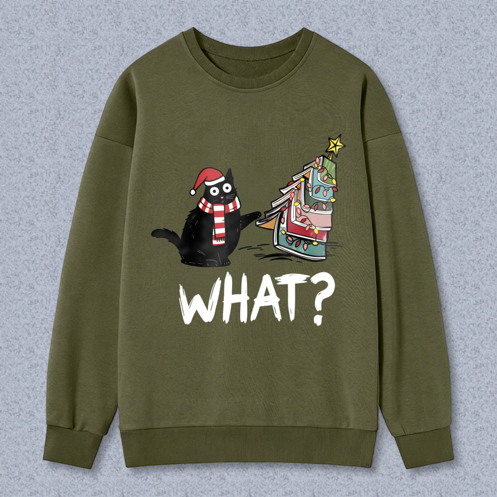 Wardrobecart Cat Wearing Santa Hat And Scarf Pulling Christmas Tree On Sled What Question Unisex Classic Sweatshirt