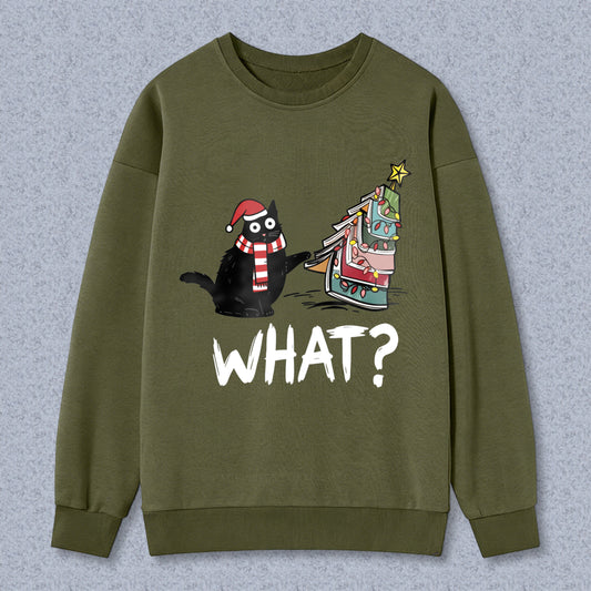Wardrobecart Cat Wearing Santa Hat And Scarf Pulling Christmas Tree On Sled What Question Unisex Classic Sweatshirt